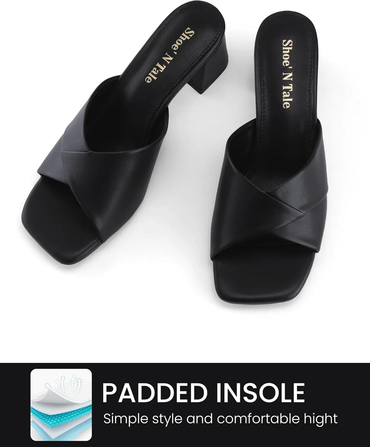 Shoe'N Tale Chunky Heels for Women Square Open Toe Low Block Heeled Sandals Comfortable Slip On Mules Dressy Shoes