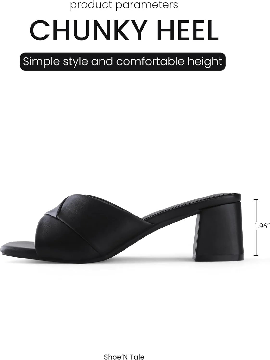 Shoe'N Tale Chunky Heels for Women Square Open Toe Low Block Heeled Sandals Comfortable Slip On Mules Dressy Shoes