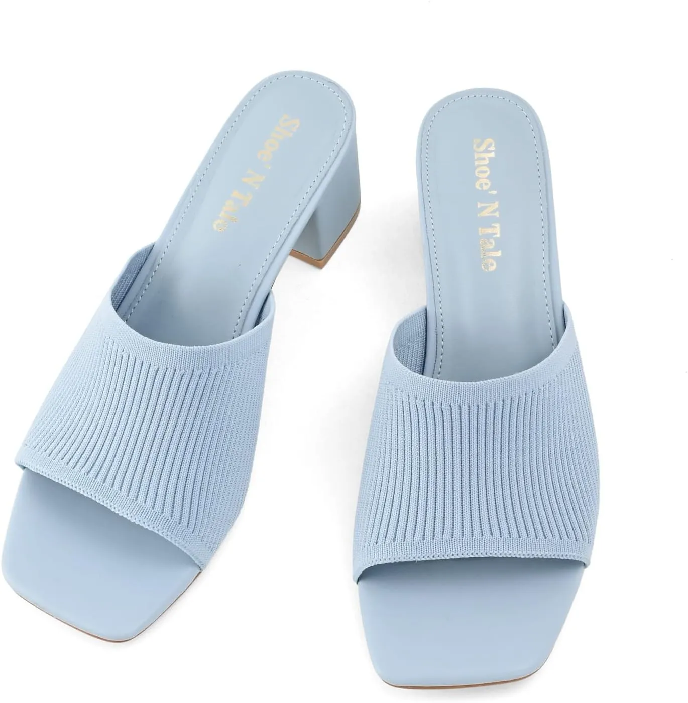 Shoe'N Tale Heeled Sandals For Women Square Open Toe Heeled Mules Chunky Block Low Heel Slip On Slides