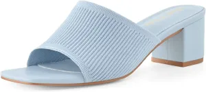 Shoe'N Tale Heeled Sandals For Women Square Open Toe Heeled Mules Chunky Block Low Heel Slip On Slides