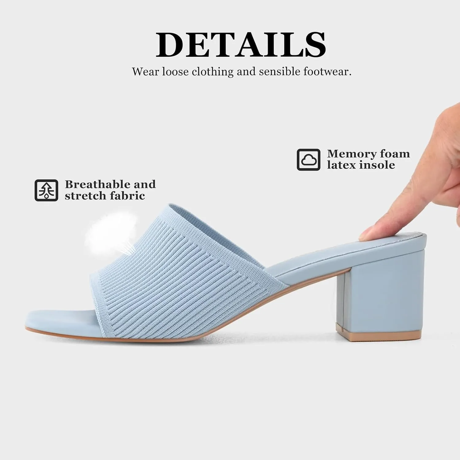 Shoe'N Tale Heeled Sandals For Women Square Open Toe Heeled Mules Chunky Block Low Heel Slip On Slides