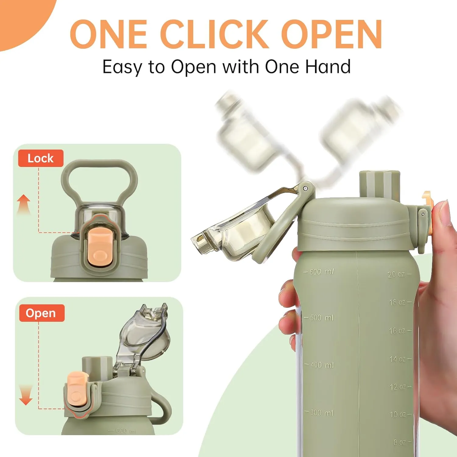 SIEROZUR 20oz Borosilicate Glass Water Bottle with Flip Lid and Silicone Sleeve Reusable Drinking Bottle with Handle for Coffee,Tea and Water,BPA-free Dishwasher Safe