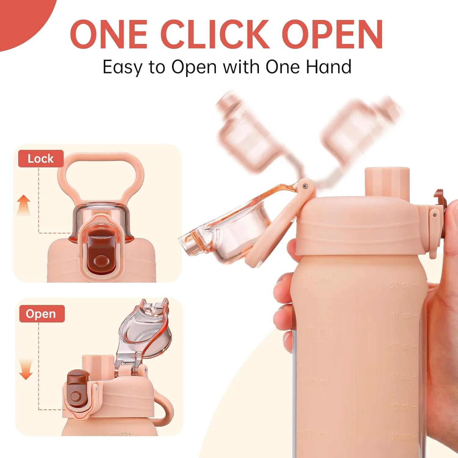 SIEROZUR 20oz Borosilicate Glass Water Bottle with Flip Lid and Silicone Sleeve Reusable Drinking Bottle with Handle for Coffee,Tea and Water,BPA-free Dishwasher Safe