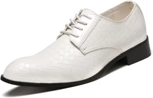 Single Season Oxford Shoes for Men Lace Up Round Toe Plaid Derby Shoes PU Leather Slip Resistant Anti-Slip Rubber Sole Block Heel Low Top Business Very Popular Among Young People