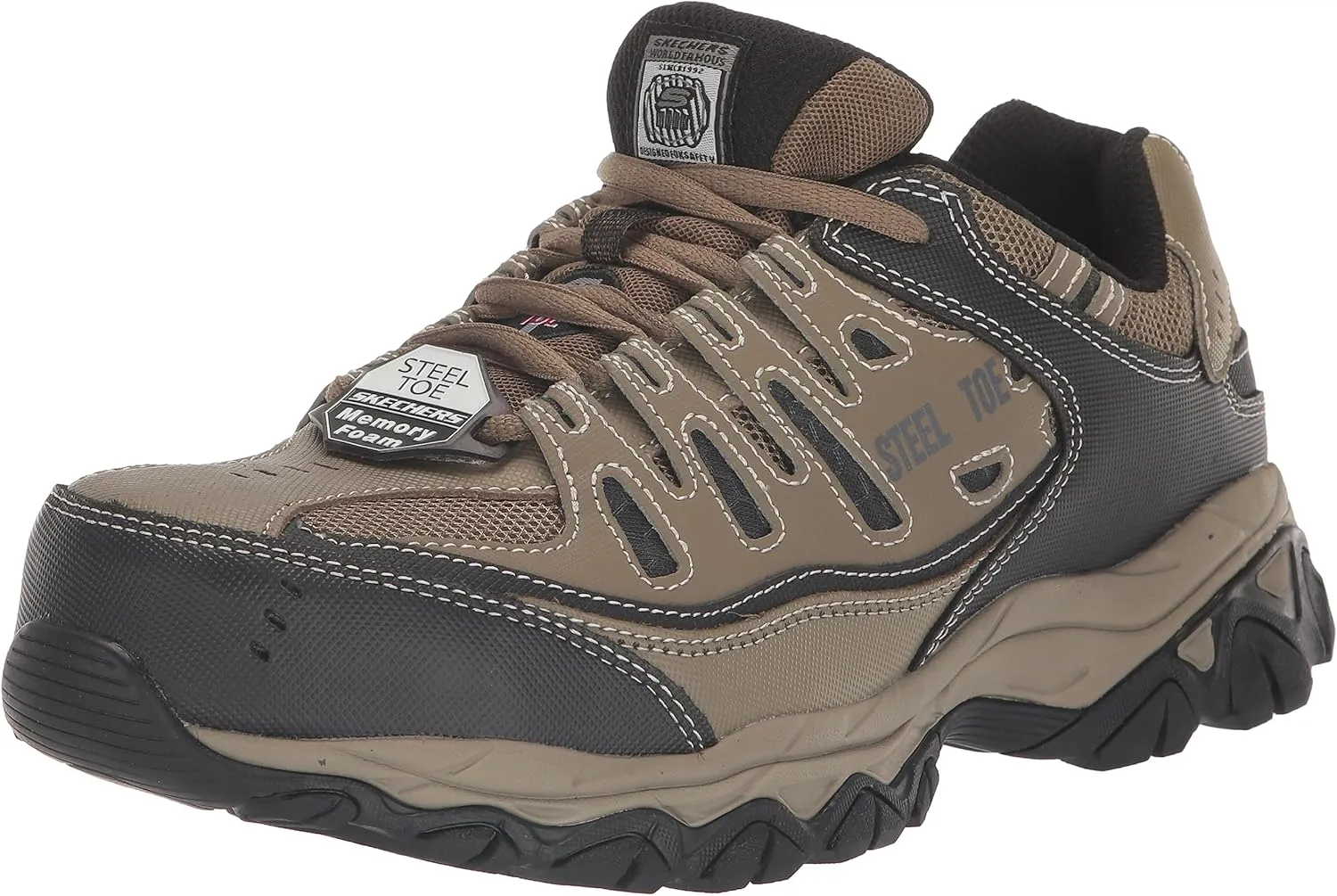 Skechers Men's Cankton Steel Toe Construction Shoe – Electrical Hazard Rated, Memory Foam, Pebble/Black, 14