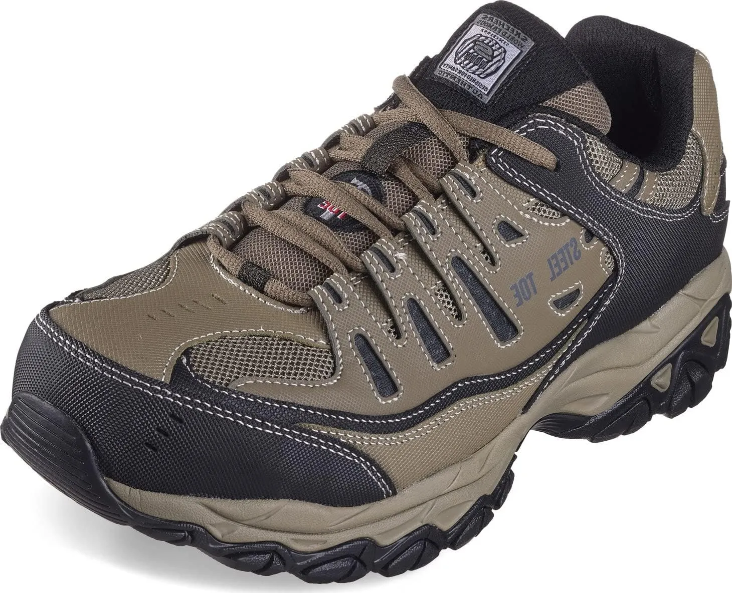Skechers Men's Cankton Steel Toe Construction Shoe – Electrical Hazard Rated, Memory Foam, Pebble/Black, 9.5 Wide