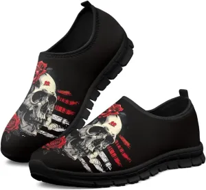Skull Walking Shoes Casual Tennis Flat Work Loafer Wide Toe Driving Shoe Hiking Sneaker for Women