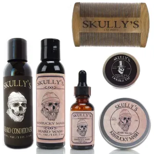 Skully's Ultimate Kentucky Mash Beard Care Kit (Sandalwood & Spice Scent) - Beard Oil, Beard Balm, Beard Comb, Beard Conditioner, Mustache Wax for Men