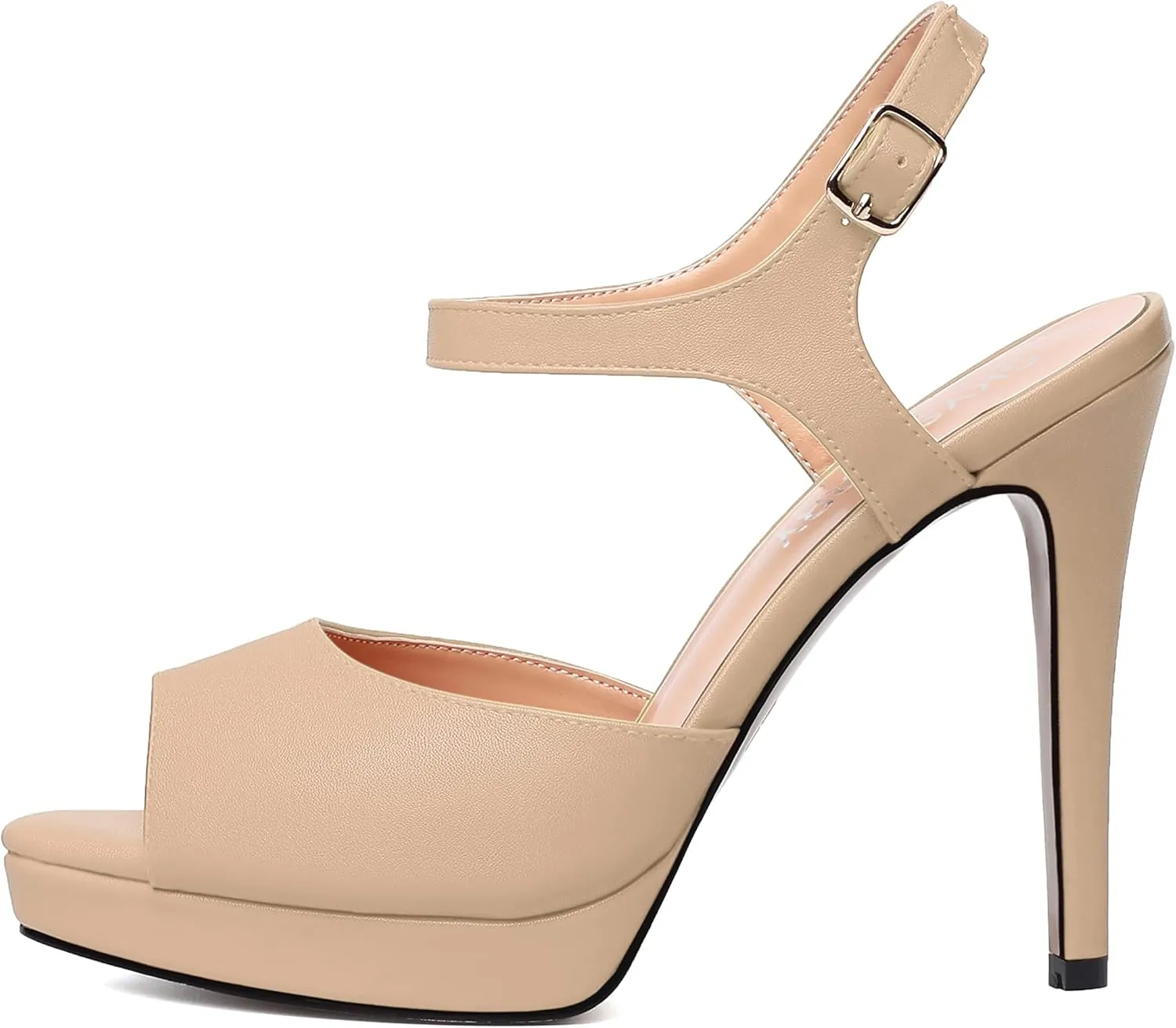 SKYSTERRY Womens Matte Dress Wedding Buckle Platform Peep Toe Ankle Strap Stiletto High Heel Pumps Shoes 4.7 Inch