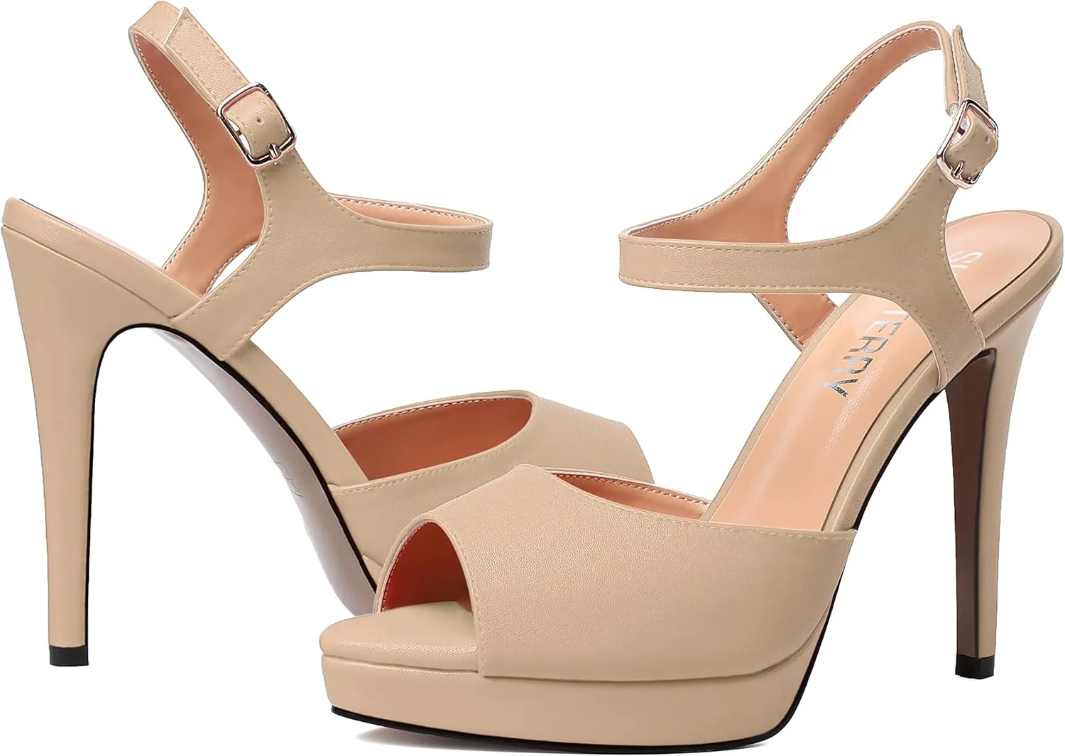 SKYSTERRY Womens Matte Dress Wedding Buckle Platform Peep Toe Ankle Strap Stiletto High Heel Pumps Shoes 4.7 Inch