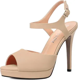 SKYSTERRY Womens Matte Dress Wedding Buckle Platform Peep Toe Ankle Strap Stiletto High Heel Pumps Shoes 4.7 Inch