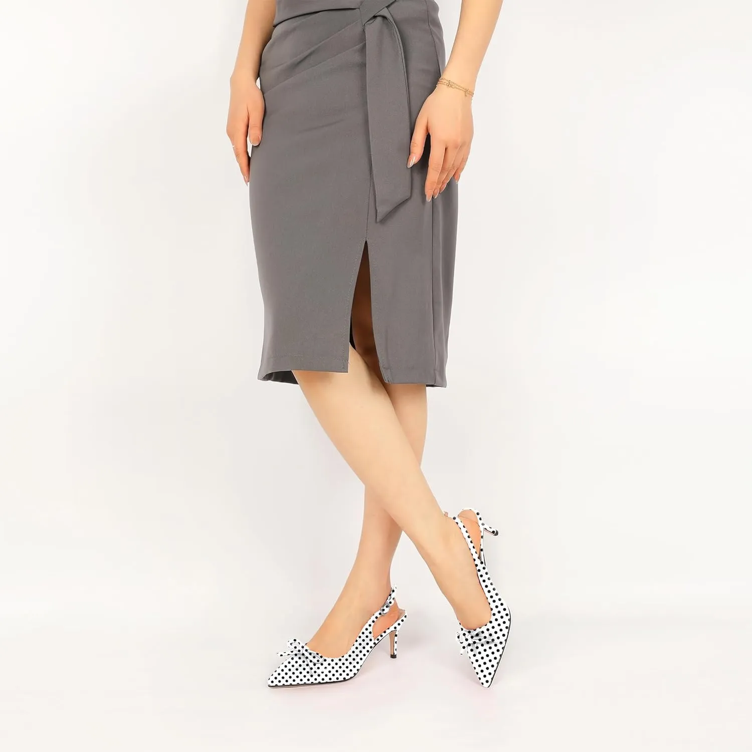 Slingback Kitten Heels for Women Mid Heel Pumps with Bow Pointed Toe Pumps for Casual Elegant Comfortable 2.5 Inch Low Heel Pumps