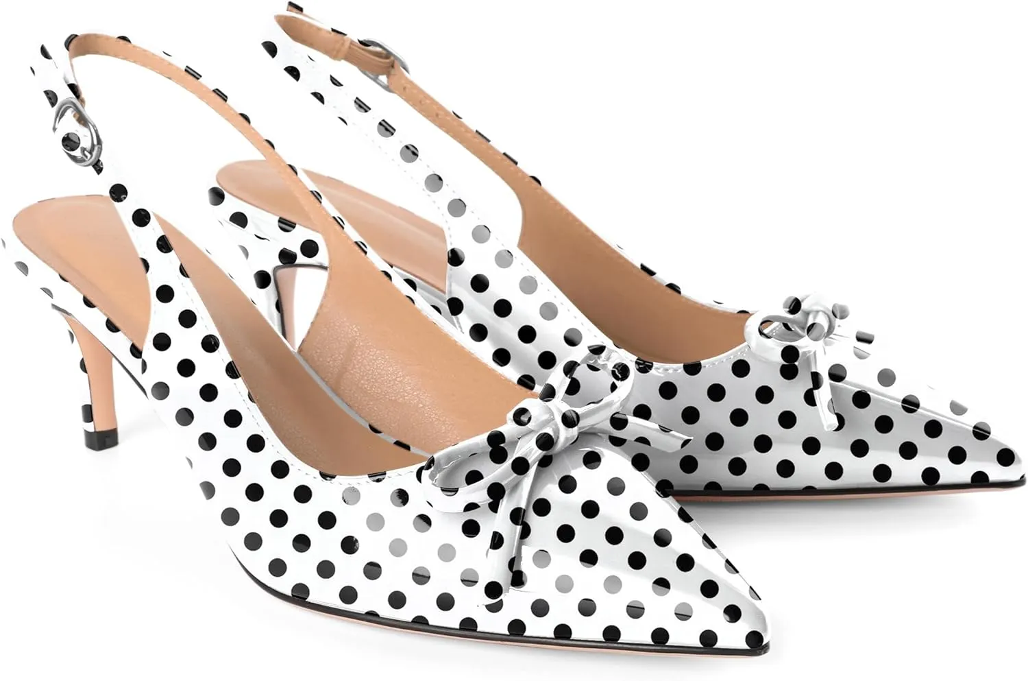 Slingback Kitten Heels for Women Mid Heel Pumps with Bow Pointed Toe Pumps for Casual Elegant Comfortable 2.5 Inch Low Heel Pumps