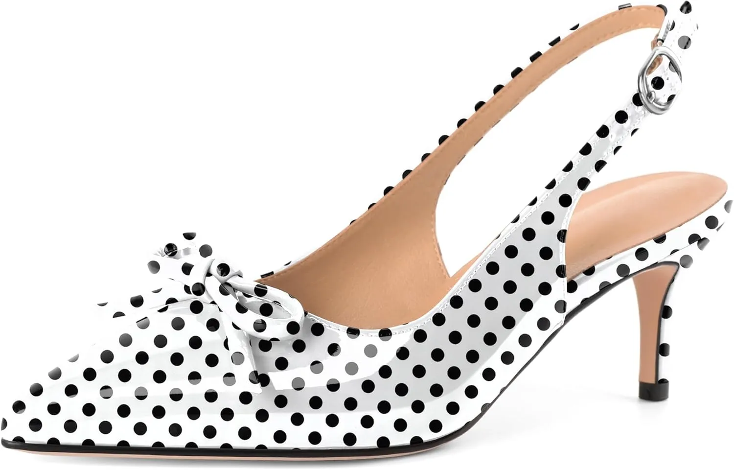 Slingback Kitten Heels for Women Mid Heel Pumps with Bow Pointed Toe Pumps for Casual Elegant Comfortable 2.5 Inch Low Heel Pumps
