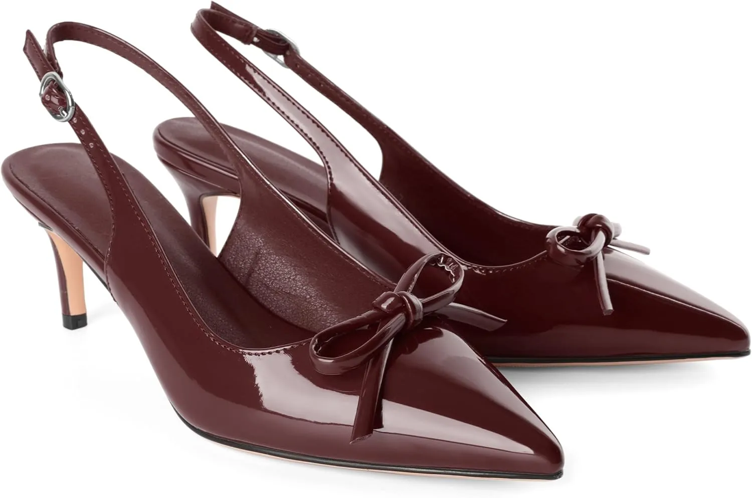 Slingback Kitten Heels for Women Mid Heel Pumps with Bow Pointed Toe Pumps for Casual Elegant Comfortable 2.5 Inch Low Heel Pumps