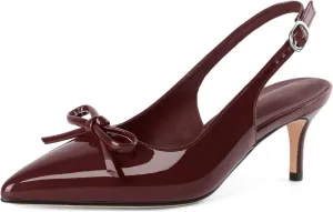 Slingback Kitten Heels for Women Mid Heel Pumps with Bow Pointed Toe Pumps for Casual Elegant Comfortable 2.5 Inch Low Heel Pumps