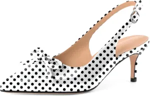 Slingback Kitten Heels for Women Mid Heel Pumps with Bow Pointed Toe Pumps for Casual Elegant Comfortable 2.5 Inch Low Heel Pumps
