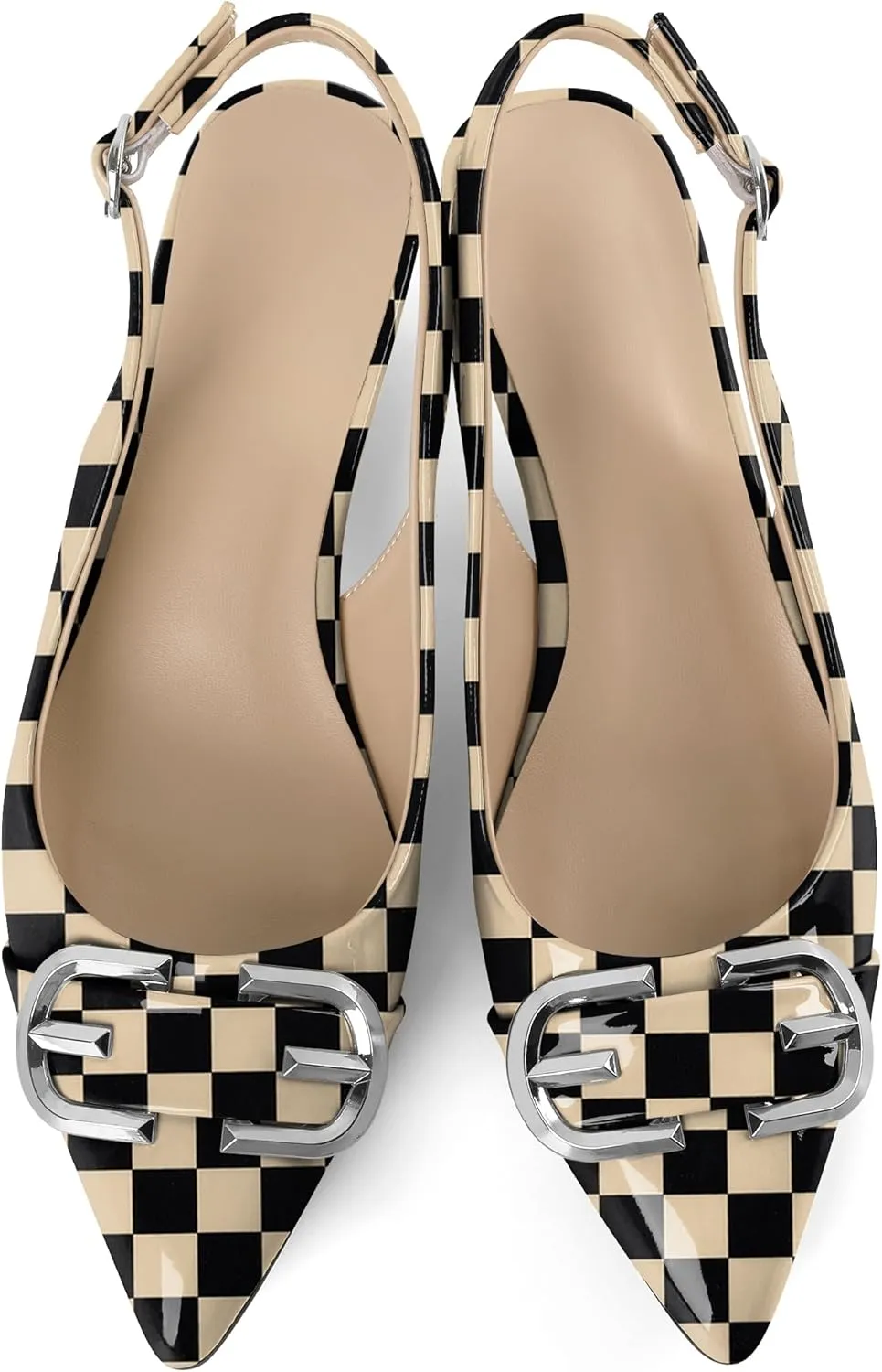 Slingback Kitten Heels for Womens Low Heel Pumps with Mental Buckle Pointed Toe Heels Elegant Comfortable Pumps 1.6 Inch Adorable Pumps