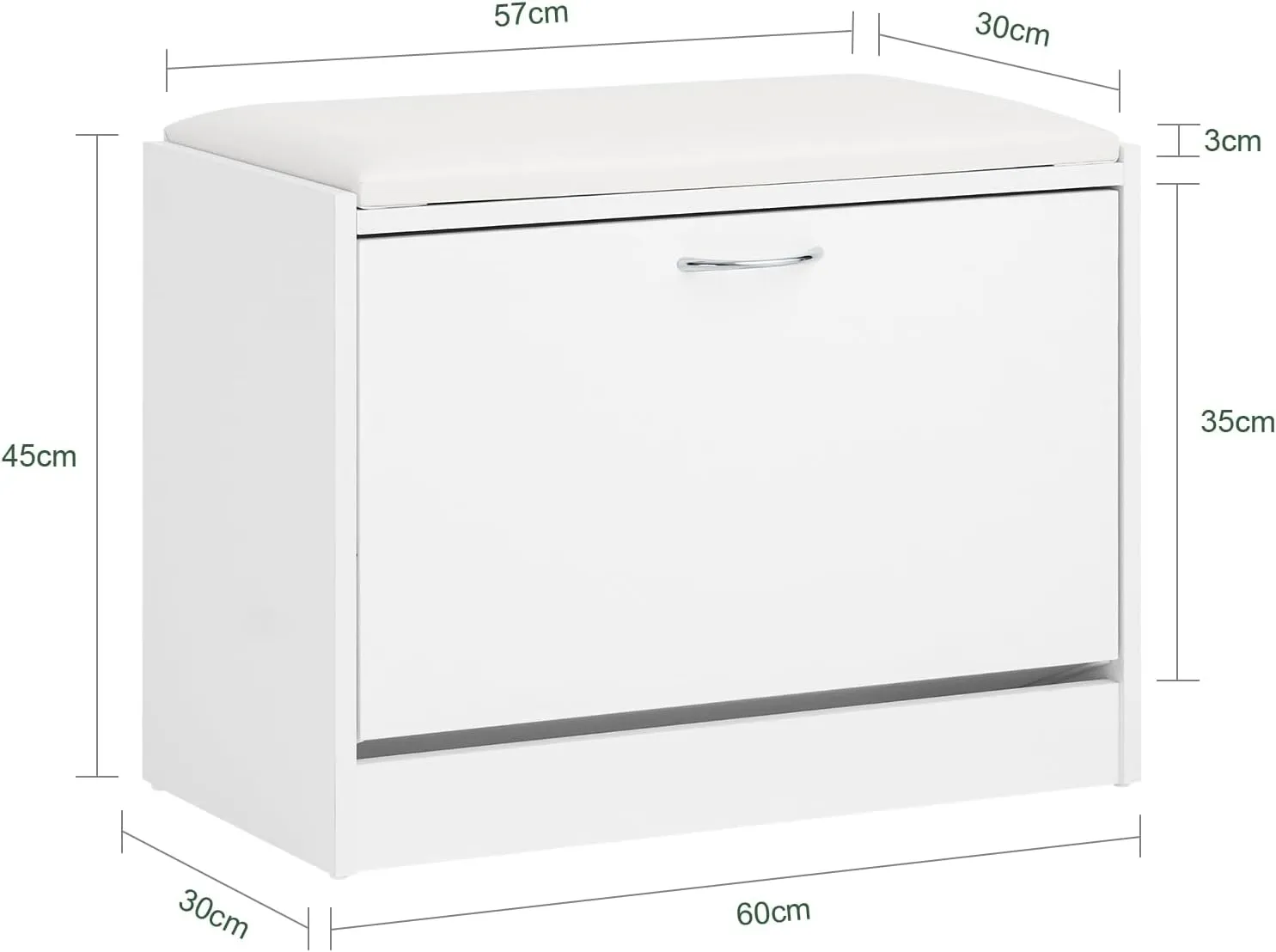 SoBuy Entryway Shoe Storage Bench Cabinet,Narrow Shoe Rack with Lift Up Bench Top and White Padded Cushion, Mudroom Hallway, FSR16-W