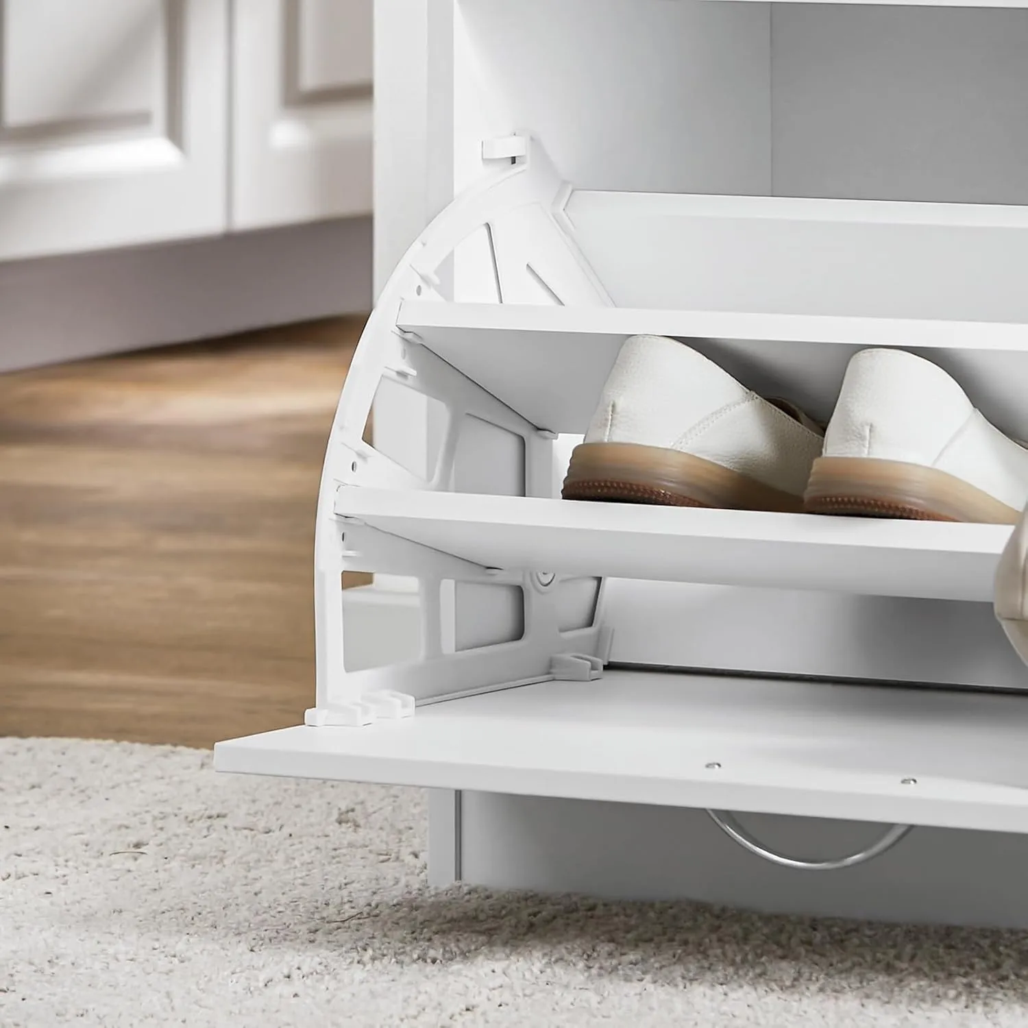 SoBuy Entryway Shoe Storage Bench Cabinet,Narrow Shoe Rack with Lift Up Bench Top and White Padded Cushion, Mudroom Hallway, FSR16-W
