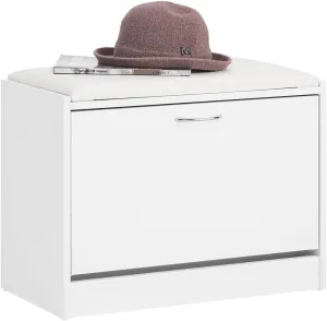 SoBuy Entryway Shoe Storage Bench Cabinet,Narrow Shoe Rack with Lift Up Bench Top and White Padded Cushion, Mudroom Hallway, FSR16-W