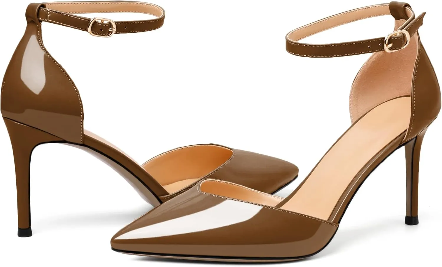 Soireelady Women High Heel Pumps Pointed Toe Stilettos Adjustable Ankle Strap High Heels Elegant Office Lady Shoes for Party, Wedding, Evening 3.35 Inches
