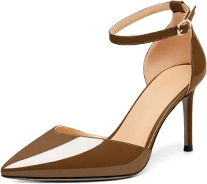 Soireelady Women High Heel Pumps Pointed Toe Stilettos Adjustable Ankle Strap High Heels Elegant Office Lady Shoes for Party, Wedding, Evening 3.35 Inches