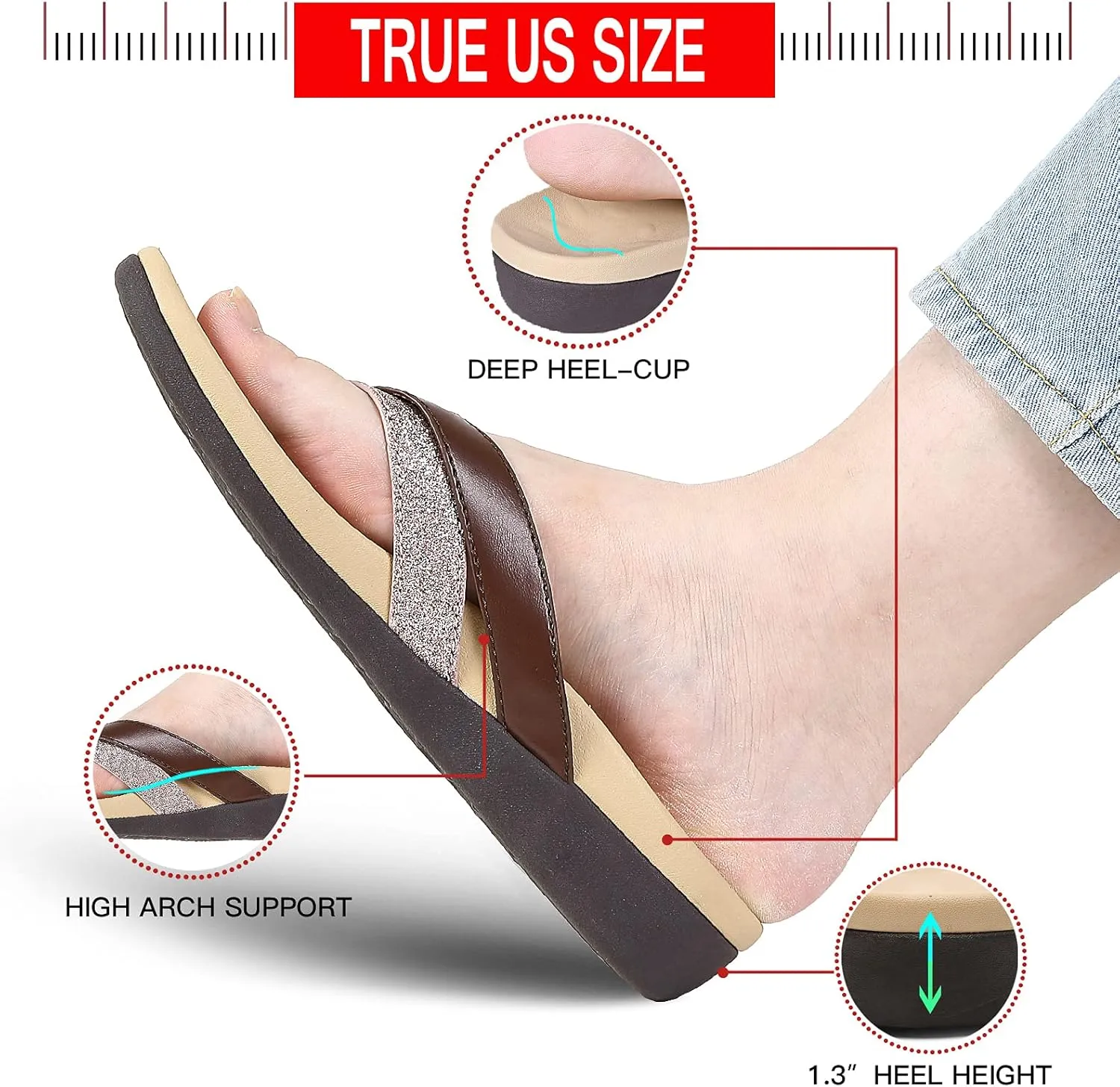 Sounity Soft Arch Support Comfortable Sandals for Womens, Best Summer Dress Flip Flops with Cushion Memory Foam, Outdoor Walking Slippers for Plantar Fasciitis…