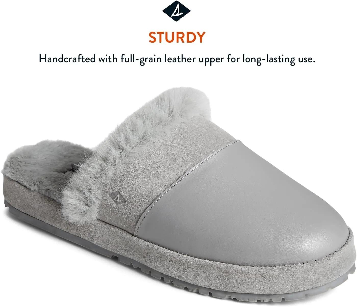 Sperry Women’s Cape May Mule Slipper - Cow Suede Slippers Featuring Full-Grain Leather Upper, Rubber Outsole, and Faux Fur Lining