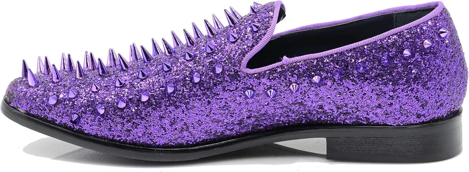 SPK09 Men's Vintage Spike Dress Loafers Slip On Fashion Shoes Classic Tuxedo Dress Shoes