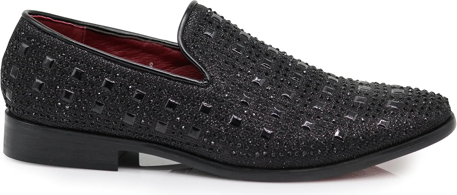 SPK11 Men's Vintage Fashion Rhinestone Designer Dress Loafers Slip On Shoes Classic Tuxedo Dress Shoes