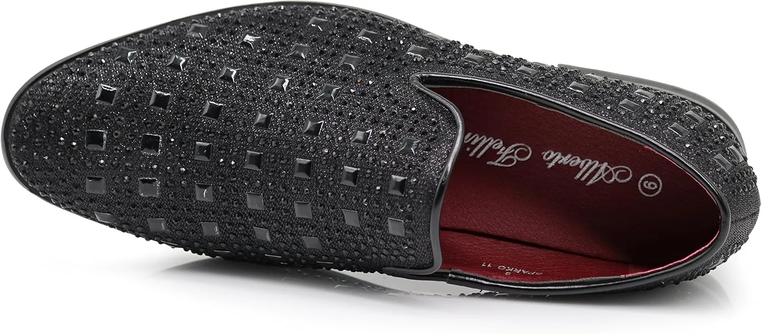 SPK11 Men's Vintage Fashion Rhinestone Designer Dress Loafers Slip On Shoes Classic Tuxedo Dress Shoes