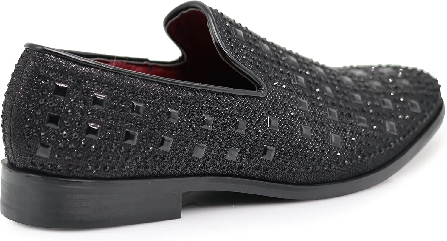 SPK11 Men's Vintage Fashion Rhinestone Designer Dress Loafers Slip On Shoes Classic Tuxedo Dress Shoes