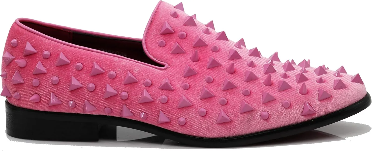 SPK16 Men's Vintage Spike Dress Loafers Slip On Fashion Shoes Classic Tuxedo Dress Shoes