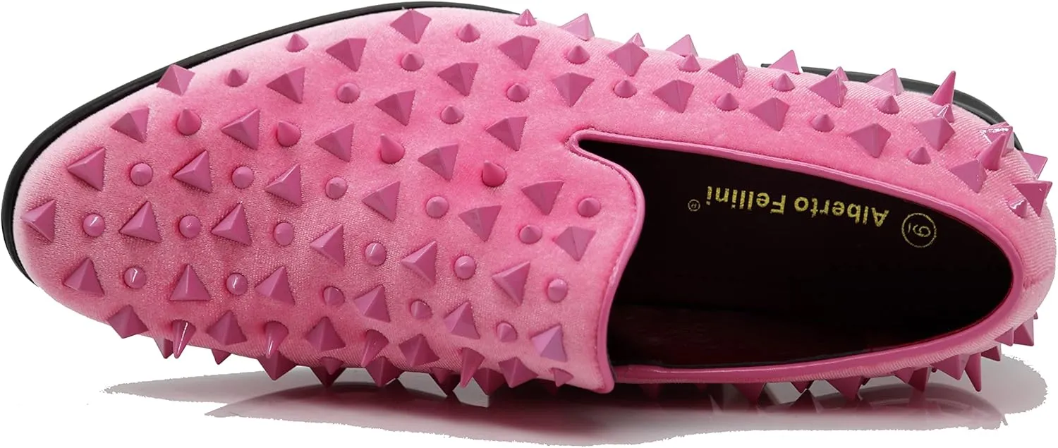 SPK16 Men's Vintage Spike Dress Loafers Slip On Fashion Shoes Classic Tuxedo Dress Shoes