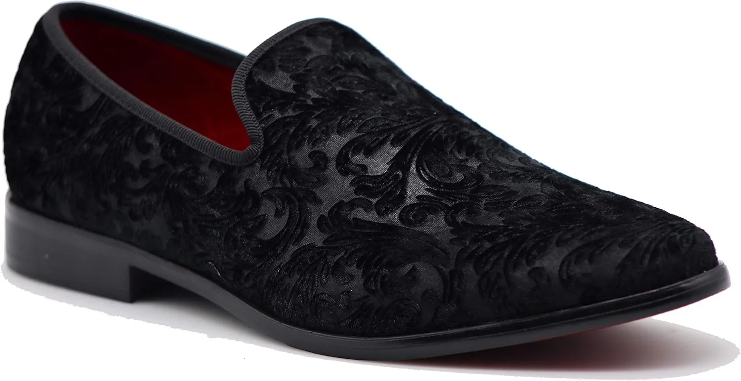 SPK35 Men's Vintage Velvet Flower Designer Dress Loafers Slip On Shoes Classic Tuxedo Dress Shoes