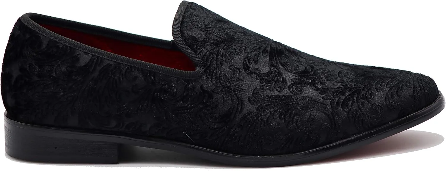 SPK35 Men's Vintage Velvet Flower Designer Dress Loafers Slip On Shoes Classic Tuxedo Dress Shoes