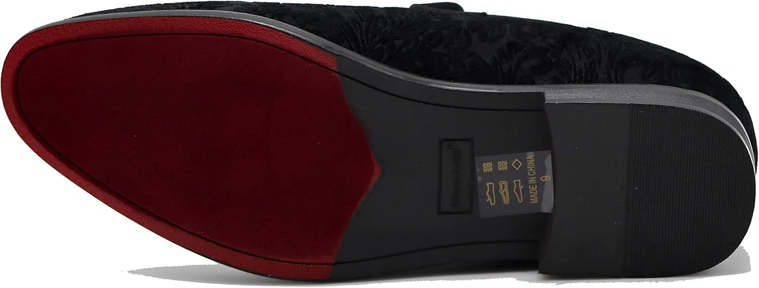 SPK35 Men's Vintage Velvet Flower Designer Dress Loafers Slip On Shoes Classic Tuxedo Dress Shoes