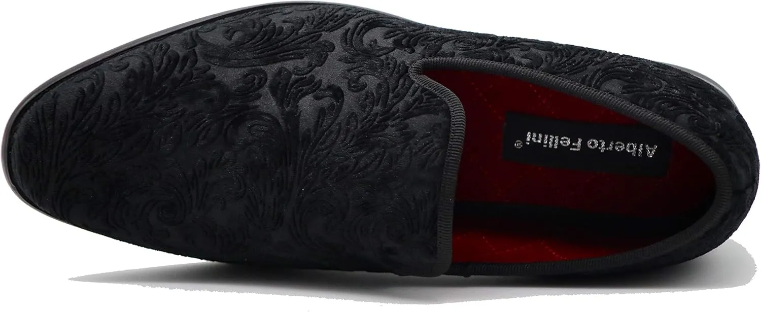 SPK35 Men's Vintage Velvet Flower Designer Dress Loafers Slip On Shoes Classic Tuxedo Dress Shoes