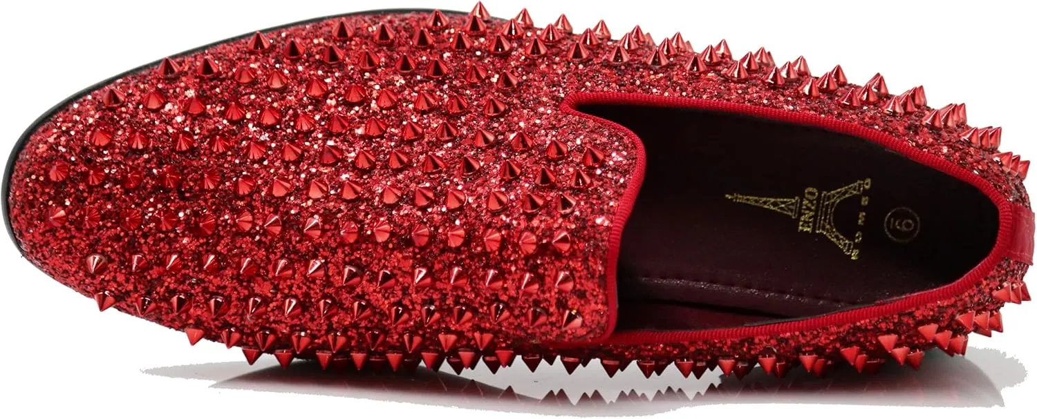 SPK70 Men's Vintage Spike Dress Loafers Slip On Fashion Shoes Classic Tuxedo Dress Shoes