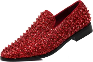 SPK70 Men's Vintage Spike Dress Loafers Slip On Fashion Shoes Classic Tuxedo Dress Shoes