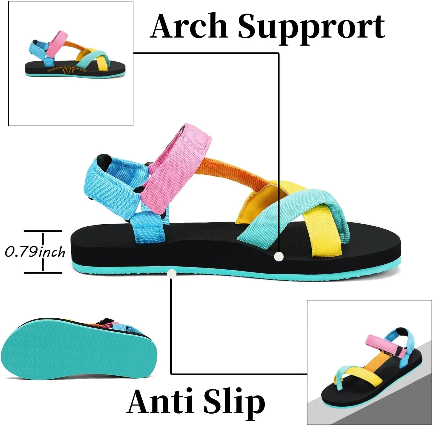 Sport Walking Water Sandals for Women with Arch Support & Adjustable Straps Platform Sandals Women Height Increase