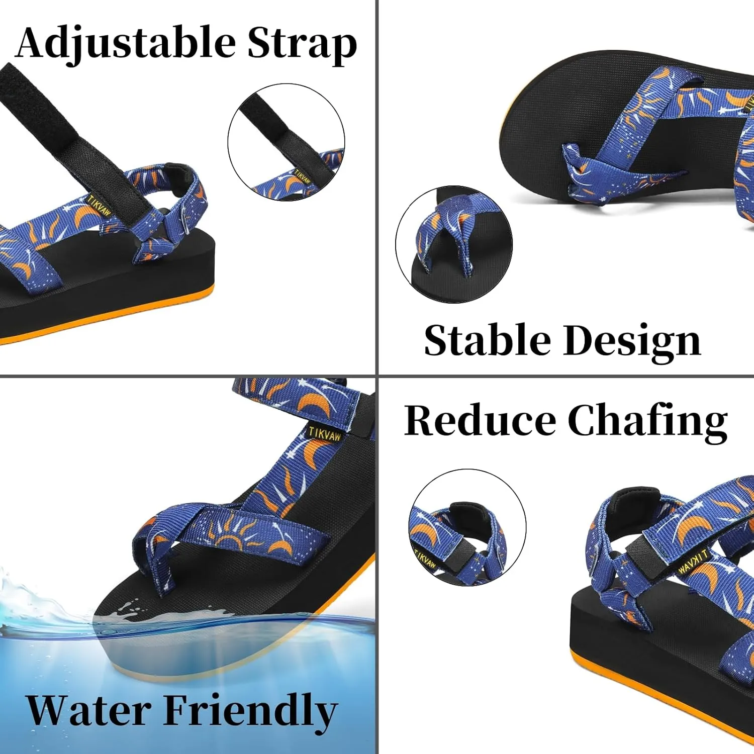 Sport Walking Water Sandals for Women with Arch Support & Adjustable Straps Platform Sandals Women Height Increase