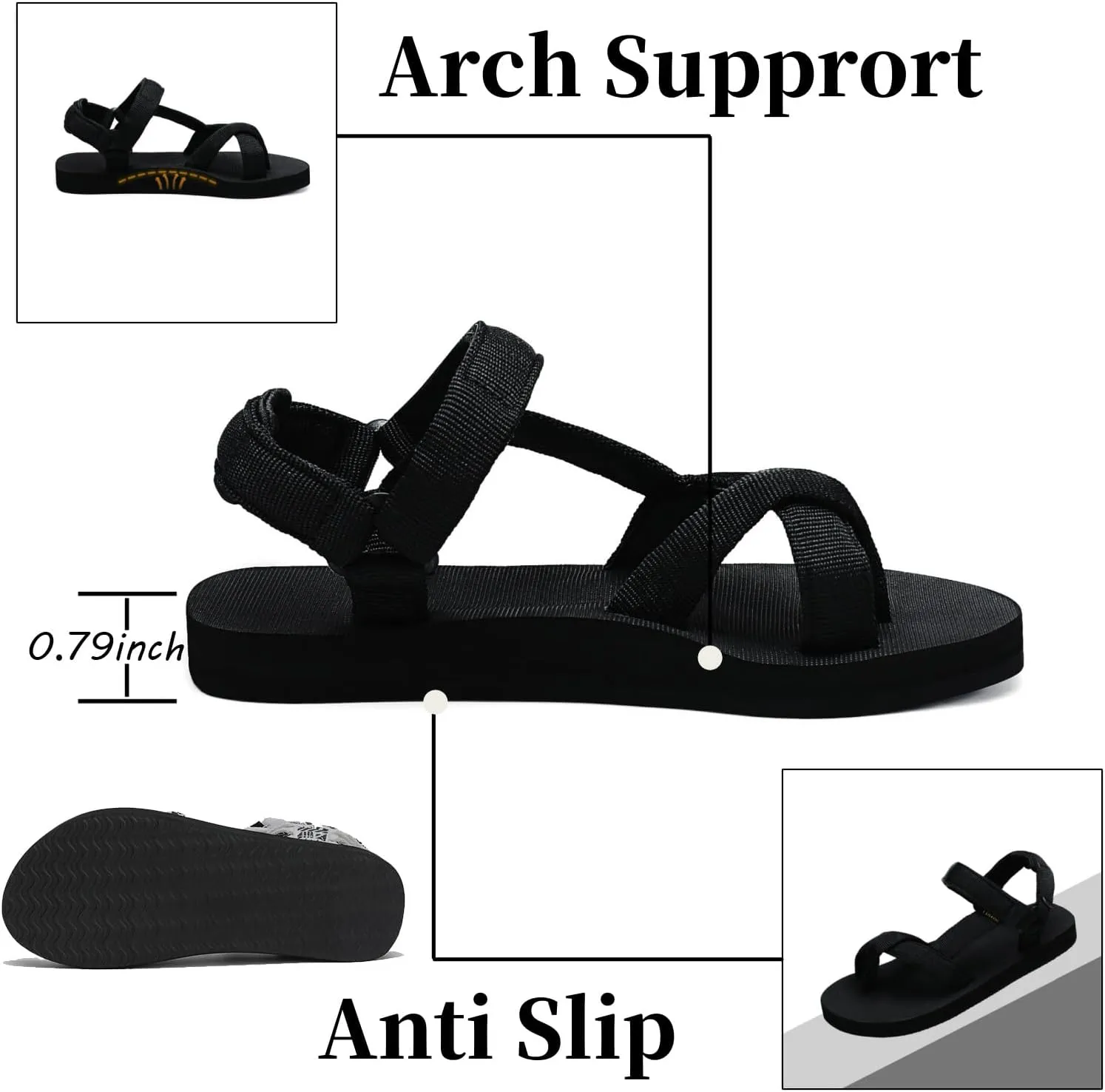Sport Walking Water Sandals for Women with Arch Support & Adjustable Straps Platform Sandals Women Height Increase