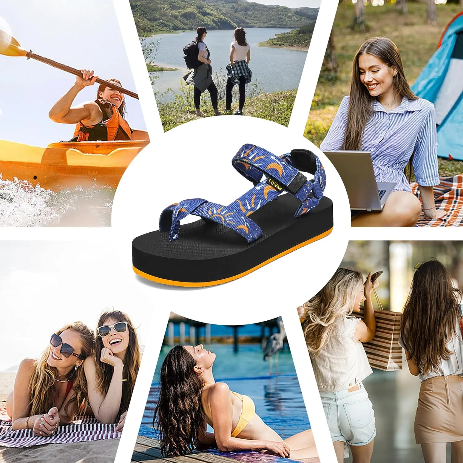 Sport Walking Water Sandals for Women with Arch Support & Adjustable Straps Platform Sandals Women Height Increase