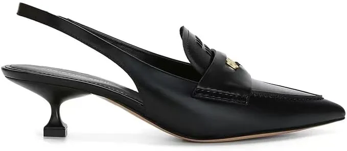 Spot seconds! Spring summer autumn small gold coin leather pointed thin heels after empty sandals female ol commuter shoes (Black, Adult, Women, 7, Numeric Range, US Footwear Size System, 9.5, Medium)