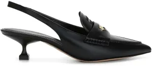 Spot seconds! Spring summer autumn small gold coin leather pointed thin heels after empty sandals female ol commuter shoes (Black, Adult, Women, 7, Numeric Range, US Footwear Size System, 9.5, Medium)