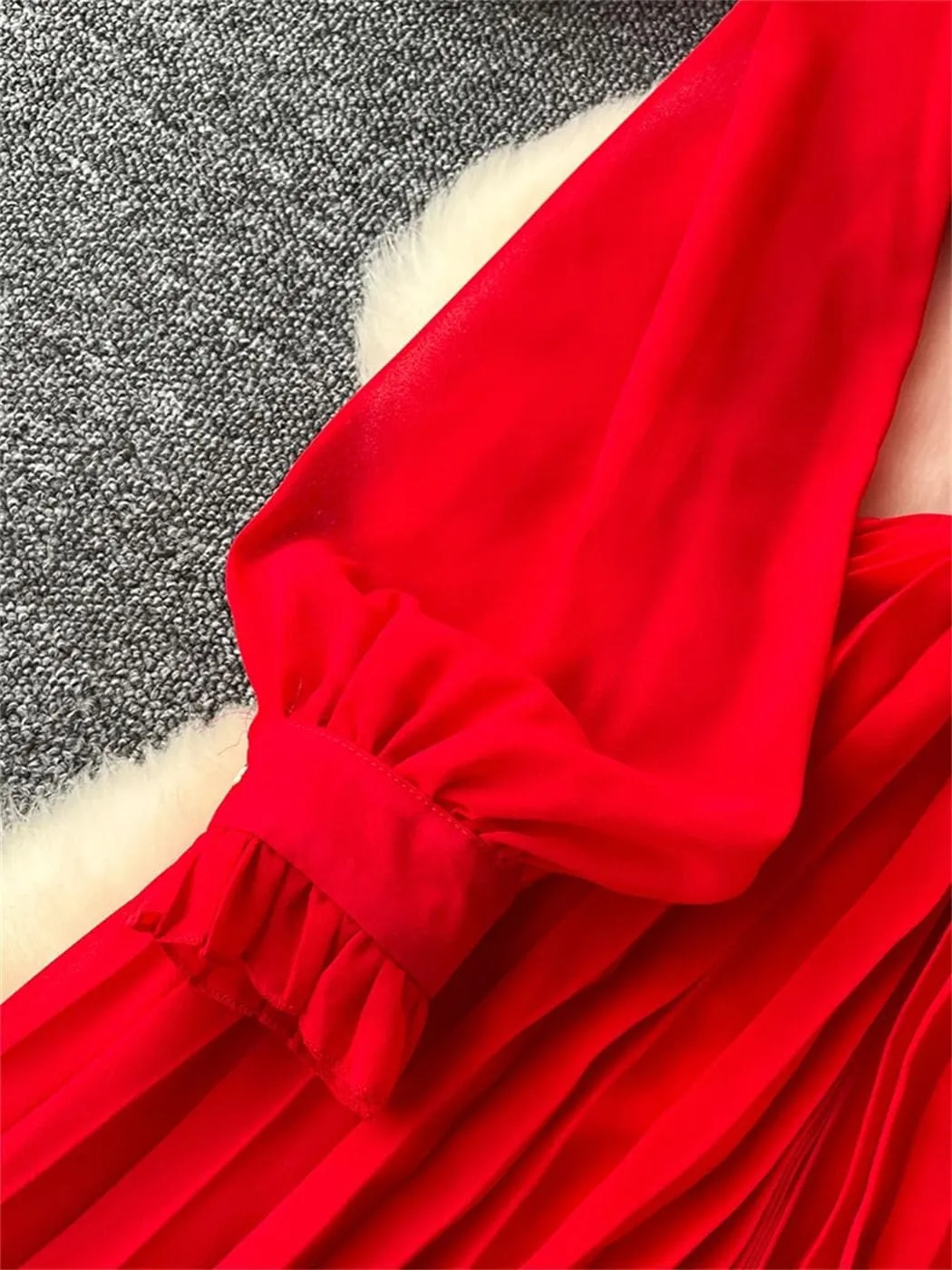 Spring Elegant Dress for Women French Mushrooms Edged Loose Chiffon Long Sleeve Long Dresses