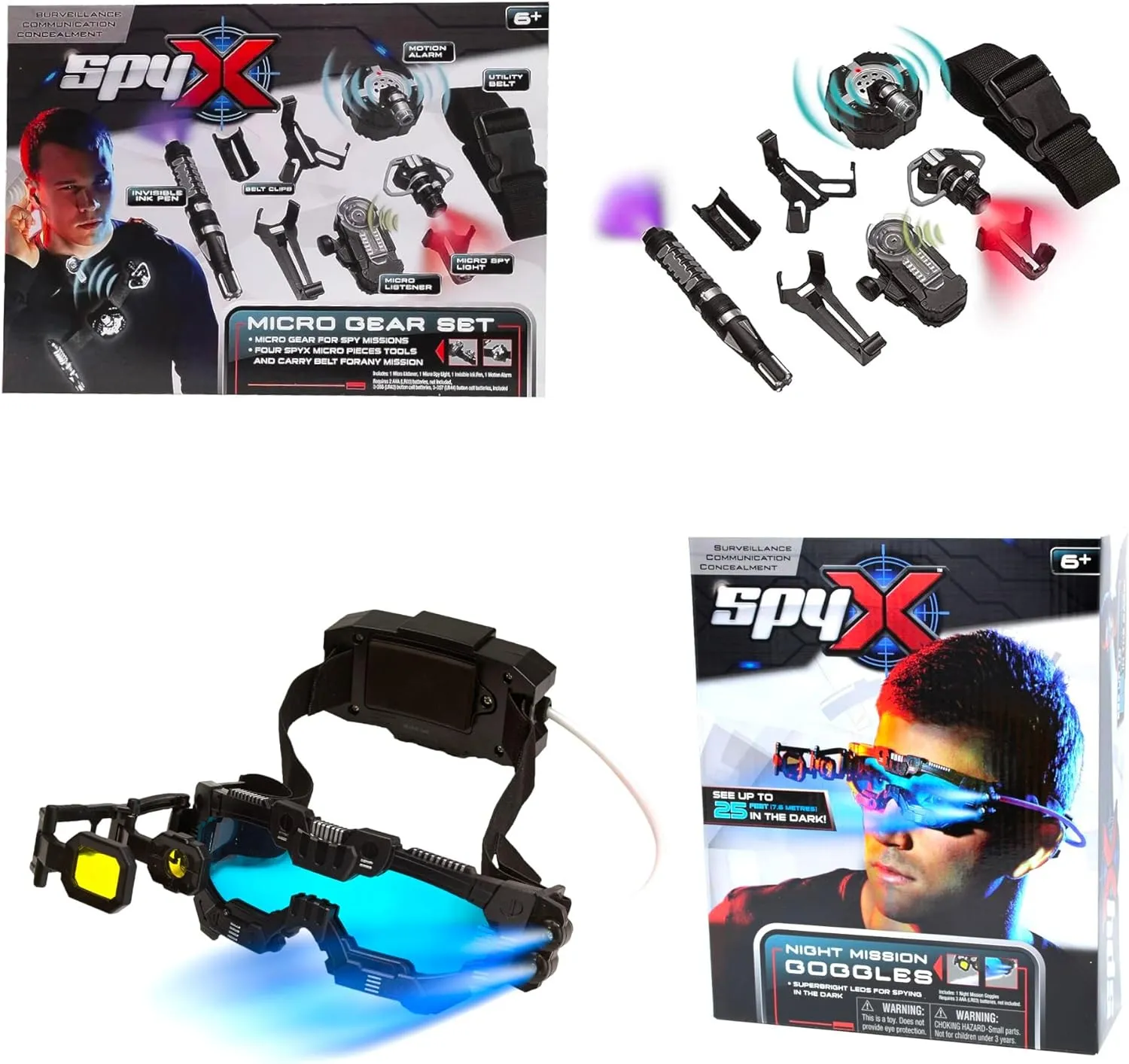 SpyX Micro Gear Set   Night Mission Goggles - 4 Must-Have Spy Tools on Adjustable Belt   LED Light Beams Glasses! Jr Spy Fan Favorite