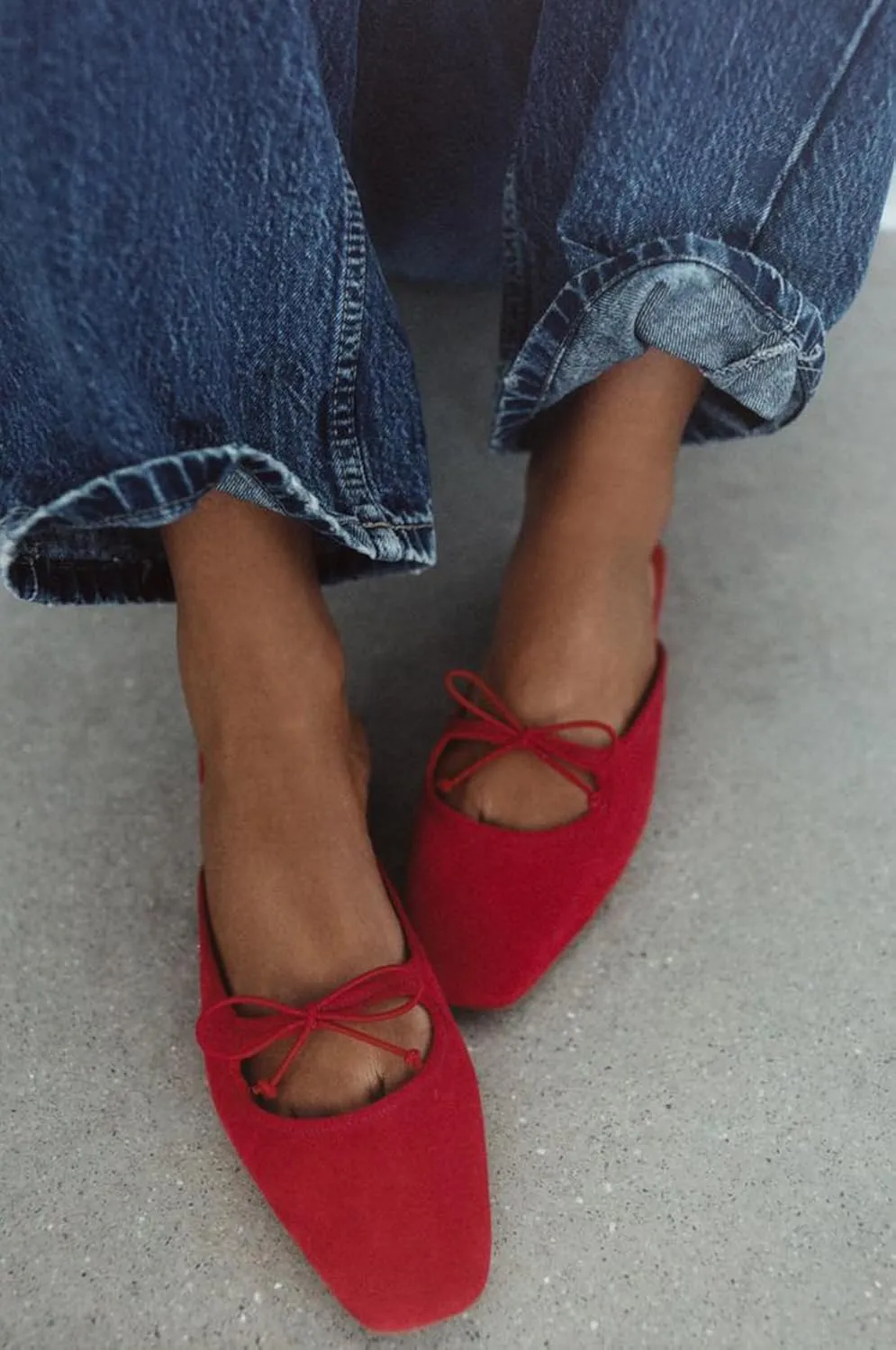 Sqaure Toe Mules for Women Slip On Bow Flats